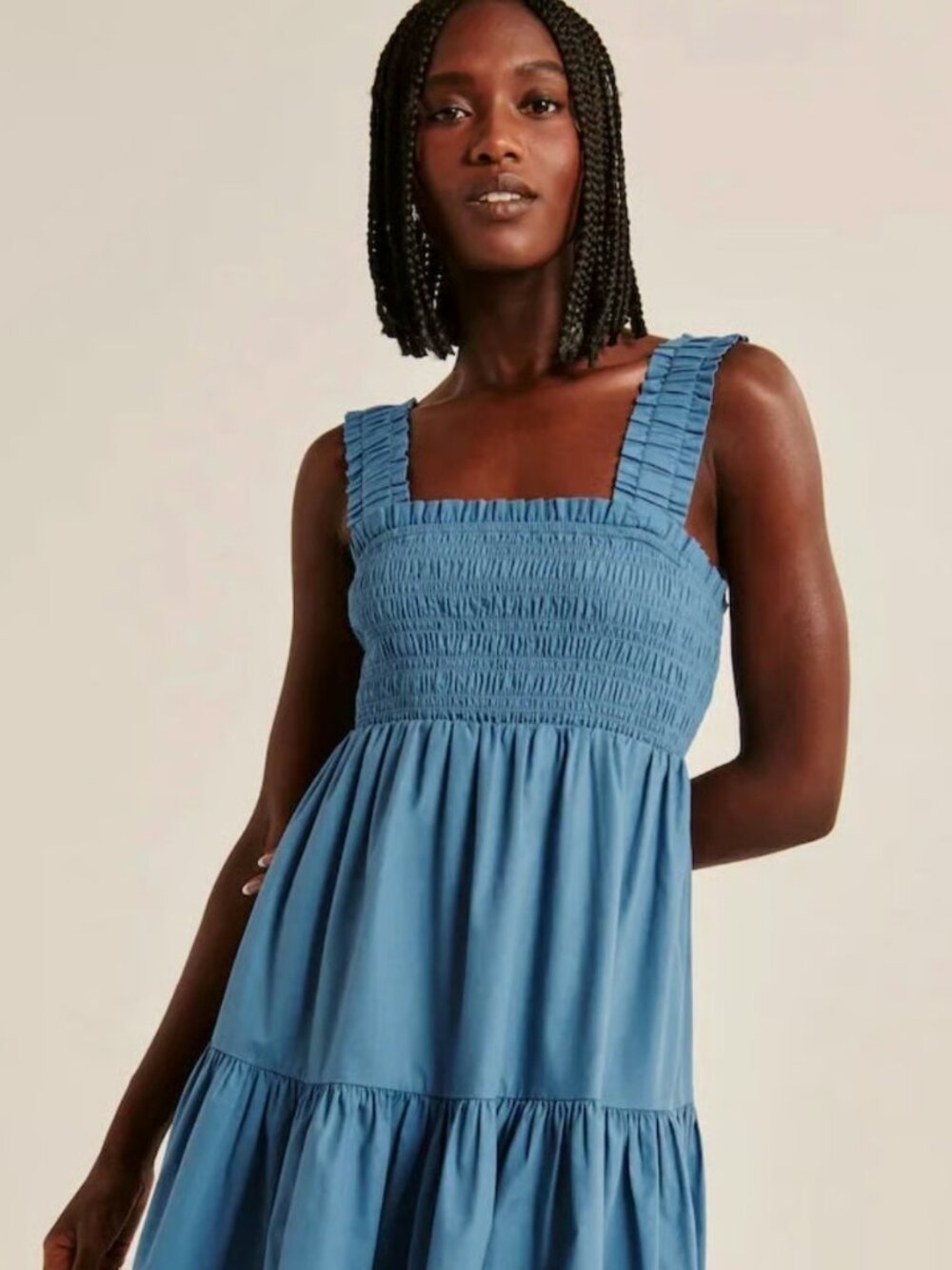 Abercrombie & Fitch Smocked Tiered Mini Dress Ruffled Straps Ocean Blue | Size S